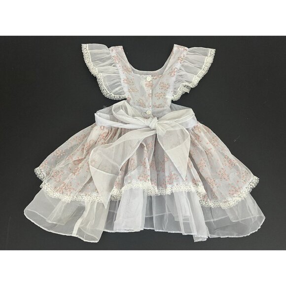 Vintage Southern Belle Frocks Baby Girl Dress Pinafore Apron Full Circle Flocked - Picture 6 of 9